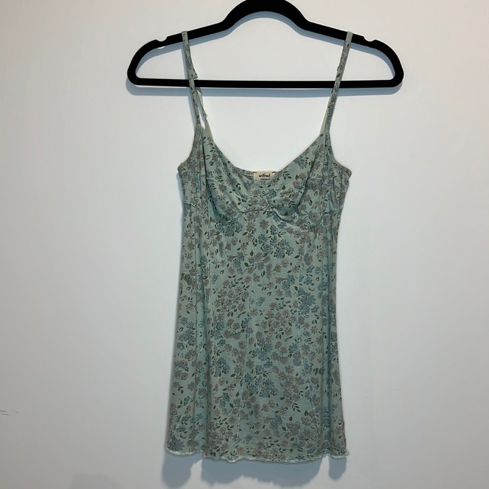 Aritzia Wilfred Bustier Long Tank  w/Adjustable Straps Sz XS Mint Green floral